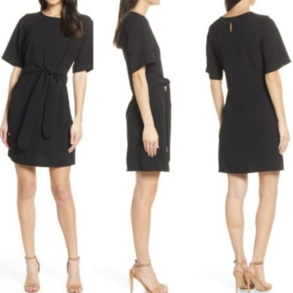 🌼CHELSEA 28🌼 Preloved Front Tie Shift Black Mini Dress Size: S EUC $30